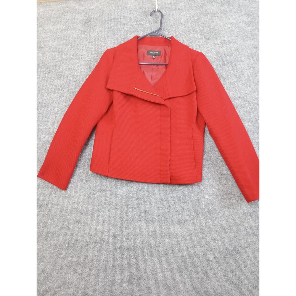 Talbots Petites Red Wool Blend Jacket‎ Cropped Asymmetrical Zip Front 10P